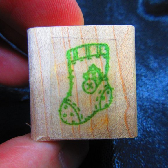Christmas Stocking Rubber Wood Mounted Stamp 1" X 1" - Picture 1 of 3